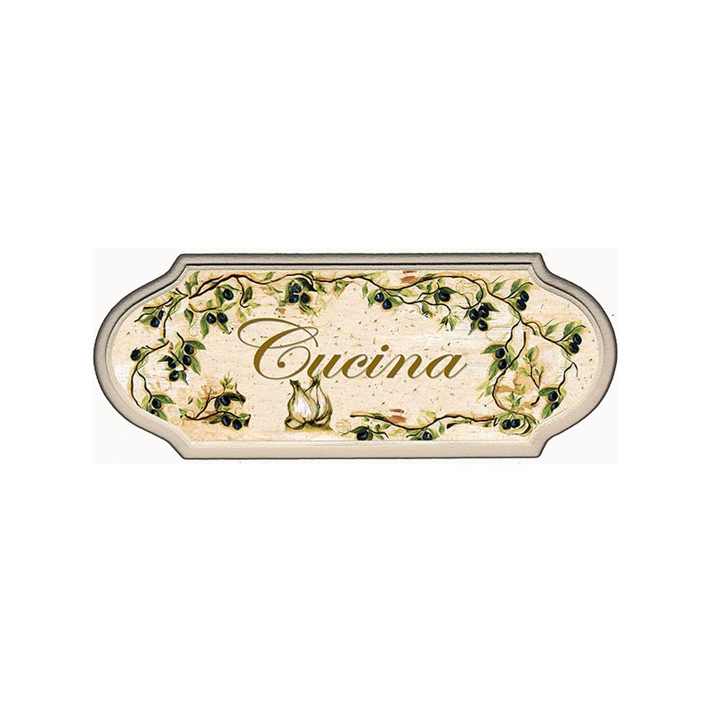 Scritta Shabby Chic cucina targa in legno artigianale Cm. 60x20x2 Colore  Grigio