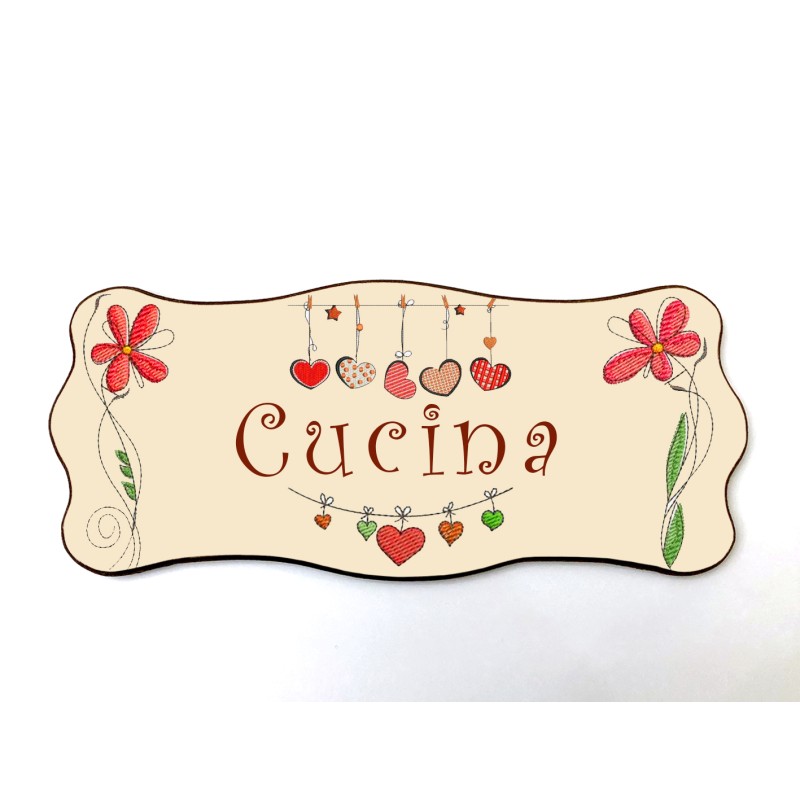 Targa per porta in legno stile shabby chic con scritta Cucina, per decorare  le porte interne di casa.